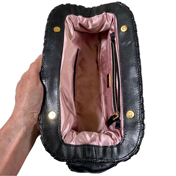 AUTHENTIC VINTAGE PRADA NAPPA LEATHER PLEATED POCHETTE CLUTCH, BLACK - Picture 10 of 15